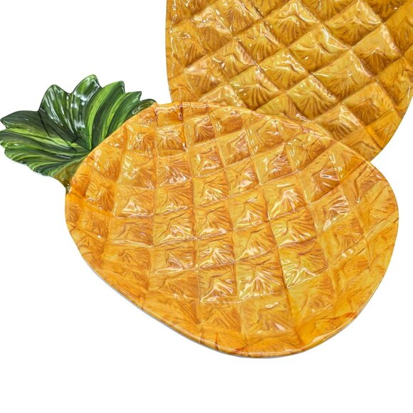 Pineapple Shaped Serving Plates Set Of 2 For Luau Hawaiian Theme Party dh930 - Picture 3 of 7